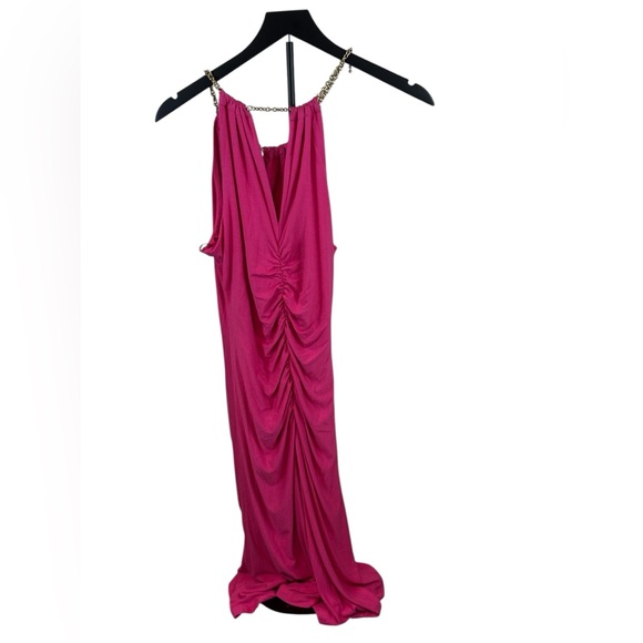 Cache Dresses & Skirts - Caché Pink Ruched Maxi Dress with Gold Chain Straps – Size M